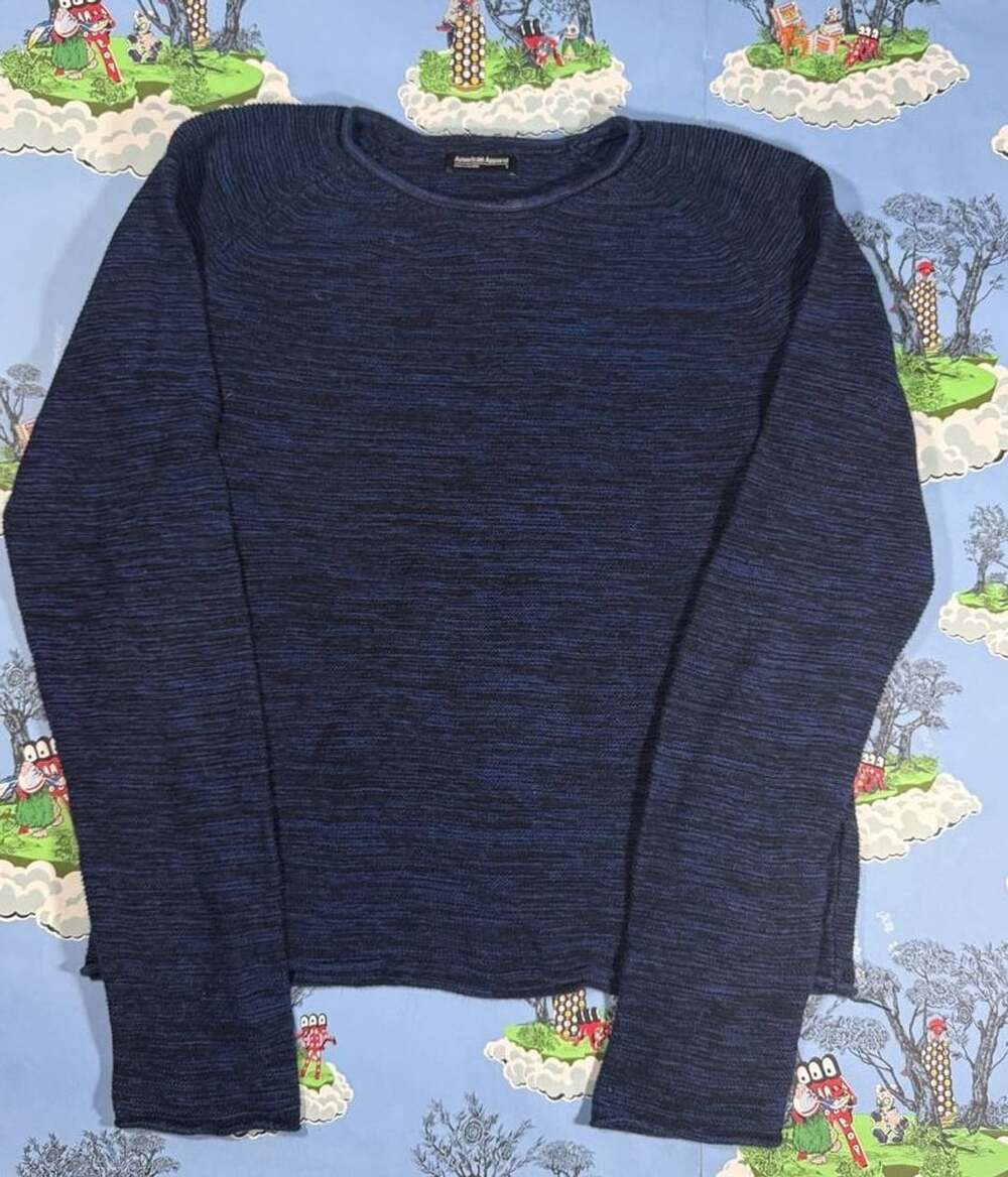American Apparel Blue Black Marled Knit Crewneck Long Sleeve Sweater